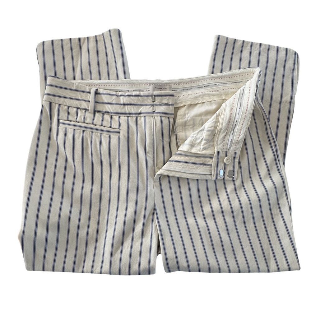 Anthropologie Pinstripe Cropped Flare Pants White Blue Coastal Prep Trouser 12 - Picture 2 of 10